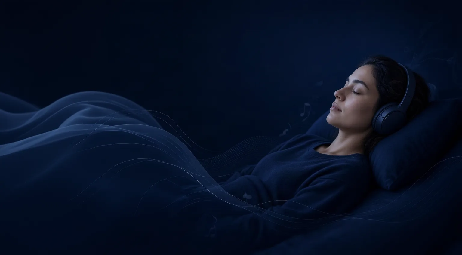 A woman listening with headphones